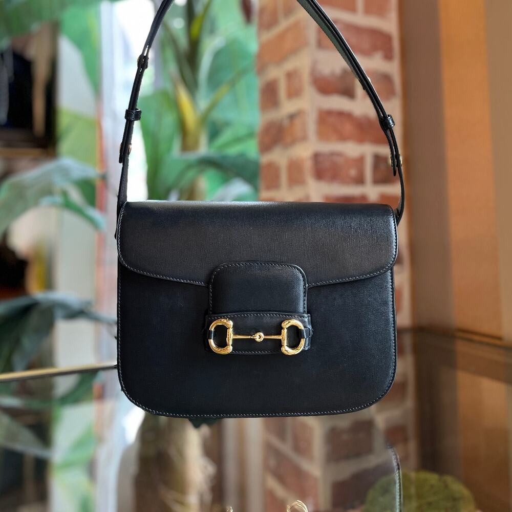 GUCCI Horsebit 1955 Medium Black Leather Shoulder Bag